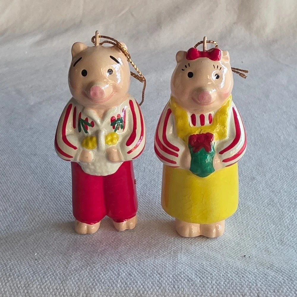 VTG Ceramic Pigs Midwest of Cannon Falls Christmas Ornaments Farmhouse Cottage